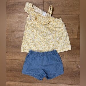 Carter's Yellow Floral Off The Shoulder with Denim shorts set - Size 4T